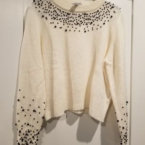 H&M Womens White Sweater & Black Pearl Beading L